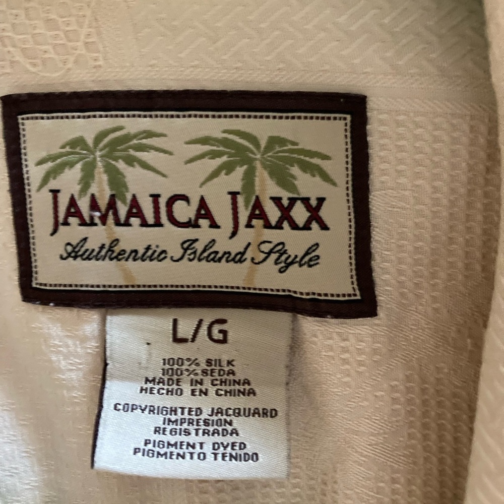 2/10.00 Jamaica Jaxx Cream Silk Short Sleeve Shirt L - Picture 3 of 3